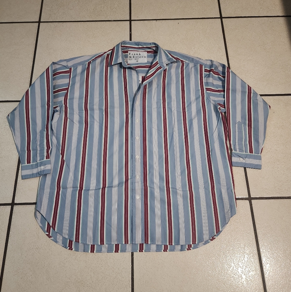 Frank&Eileen SHIRLEY Oversized Shirt in Superluxe Light Blue Maroon Gre Stripe M
